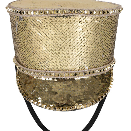 PartyXplosion Kolbak fanfare hoed Pailletten goud