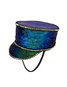 PartyXplosion Kolbak fanfare hoed Pailletten paars/turquoise