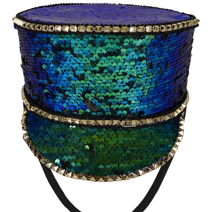 PartyXplosion Kolbak fanfare hoed Pailletten paars/turquoise