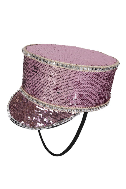 PartyXplosion Kolbak fanfare hoed Pailletten roze