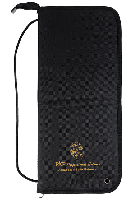 Penselen etui PXP dichtgeritst in zwart met goudkleurig PXP-logo op de voorkant