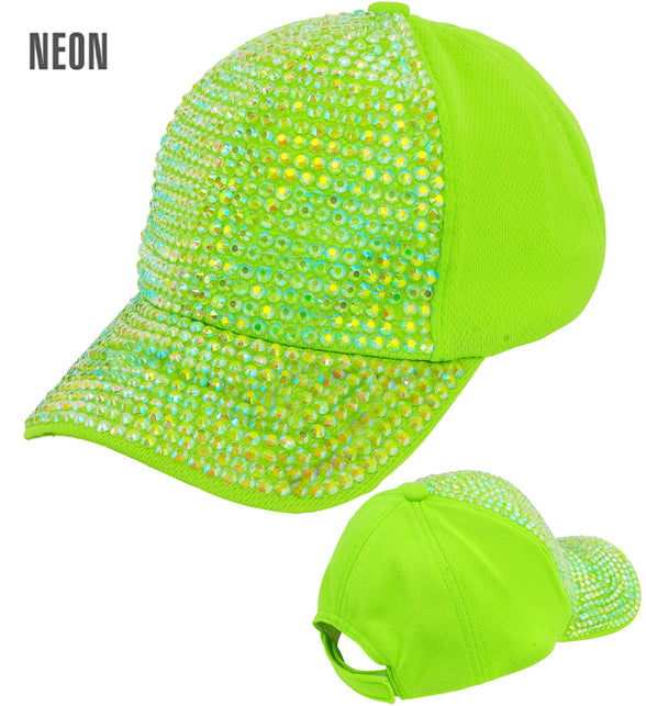 Pet strass neon groen met iriserende steentjes op klep en voorpand, voor een neonparty