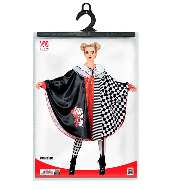 Pierrot poncho dames in verpakking van Widmann, one size zwart-wit ponchomodel
