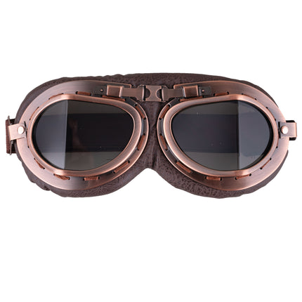 Pilotenbril bruin met koperkleurige rand, donkere ovale glazen en gewatteerde leerlook rand