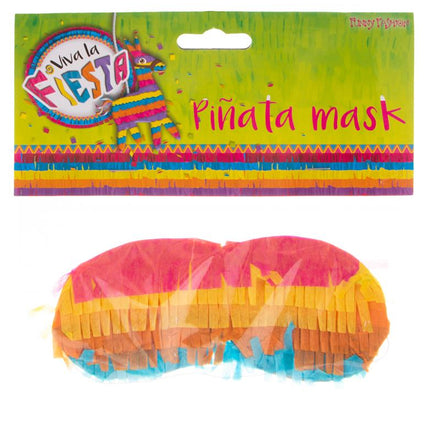 Pinata masker gestreept in Viva la Fiesta verpakking van Funny Fashion, voor een Mexicaans themafeest