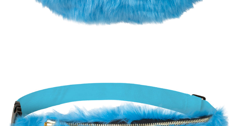 Pluche heuptasje blauw, voor- en achterkant met goudkleurige rits en verstelbare blauwe band