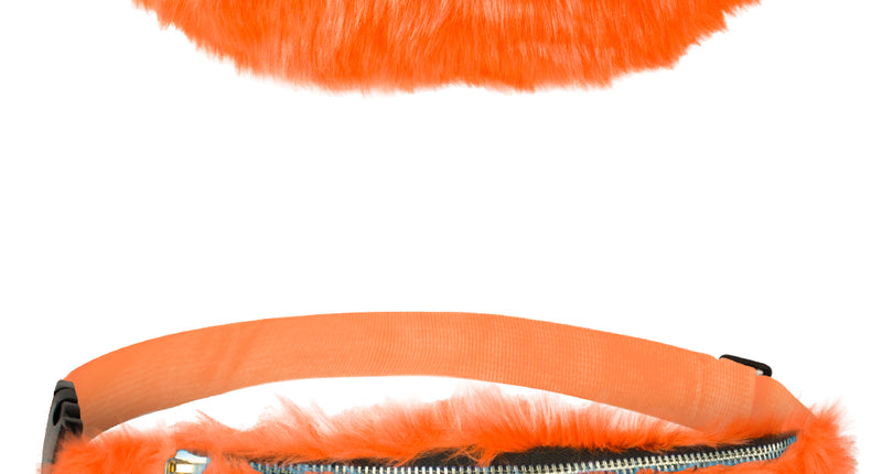 Pluche heuptasje oranje van voor en achter, met rits over de bovenkant en verstelbare oranje band