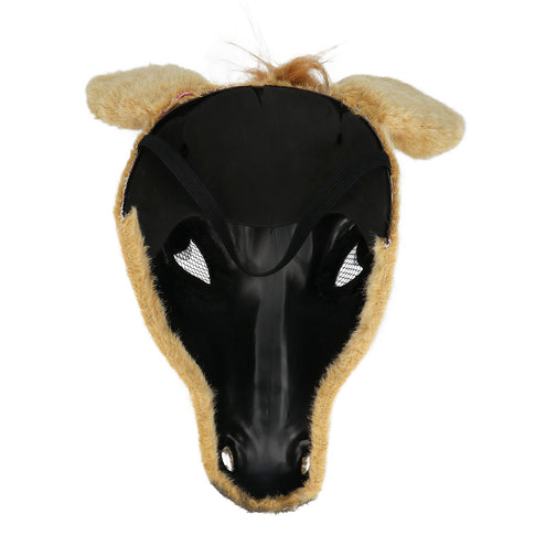Pluchen halfmasker Paard achterkant met zwarte binnenzijde en kijkgaatjes met gaas