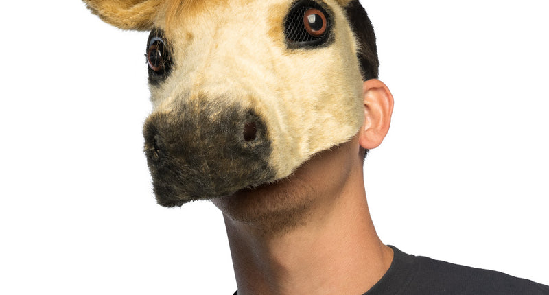 Pluchen halfmasker Paard gedragen, lichtbruine paardenkop met rossige manen, staande oren en donkere snuit