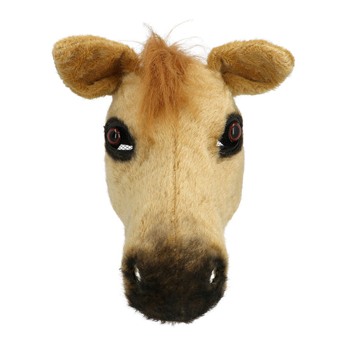 Pluchen halfmasker Paard vooraanzicht met bruine ogen, zwart gaas en donkere neus