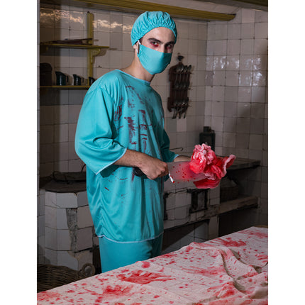 Polyester tafelkleed Bloody op tafel in een horrorscene met bloedspatten en vegen