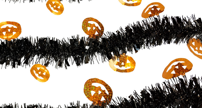 Pompoen slinger van 3 meter, zwarte folieslinger met oranje glitterpompoenen voor Halloween