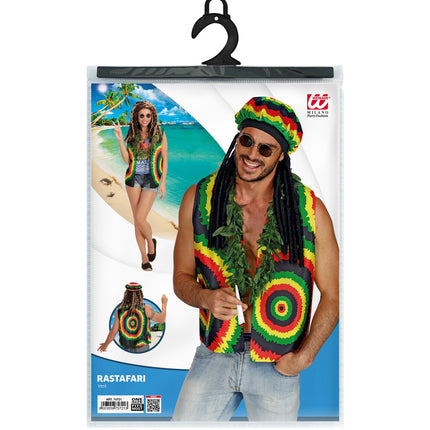 Rasta vest in de verpakking van Widmann, mouwloos reggaevest in maat S/L