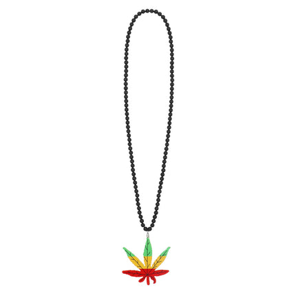 Reggae ketting uitgelegd: lange zwarte kralenketting met hennepbladhanger onderaan