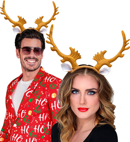 Rendierhorens gedragen door man en vrouw bij een rode kersttrui tijdens Kerst