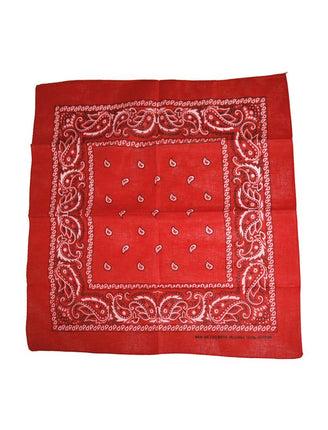Rode bandana van katoen met witte paisleyprint en sierrand, 55 x 55 cm, uitgevouwen
