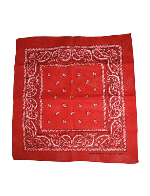 Rode bandana van katoen met witte paisleyprint en sierrand, 55 x 55 cm, uitgevouwen