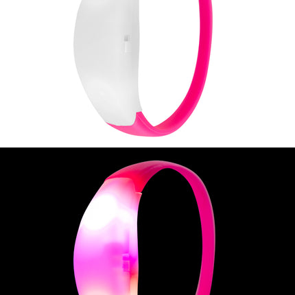 Roze led armband met witte lichtkap, in het donker oplichtend in roze en warmwit