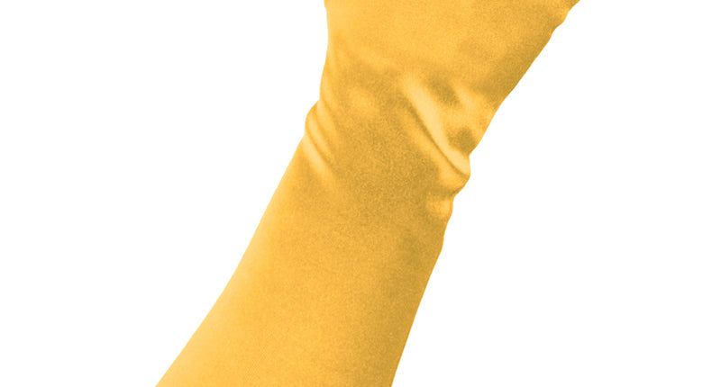 Satijnen handschoen goud 40 cm, glanzend lang model dat tot over de onderarm doorloopt