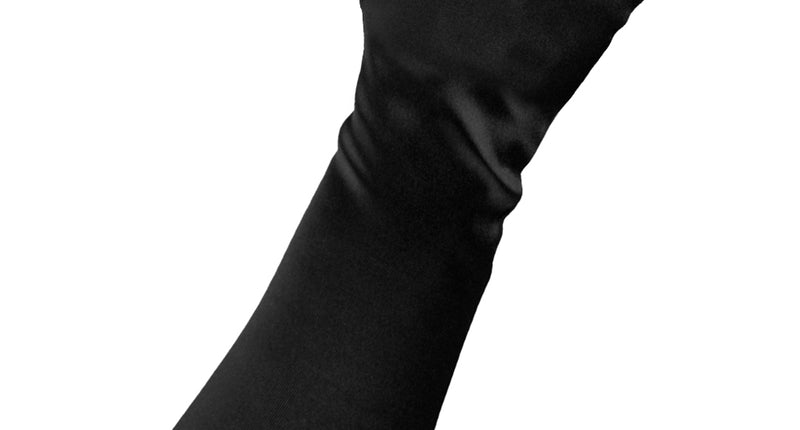 Satijnen handschoenen zwart 40 cm, glanzend model tot over de elleboog met gesloten vingers