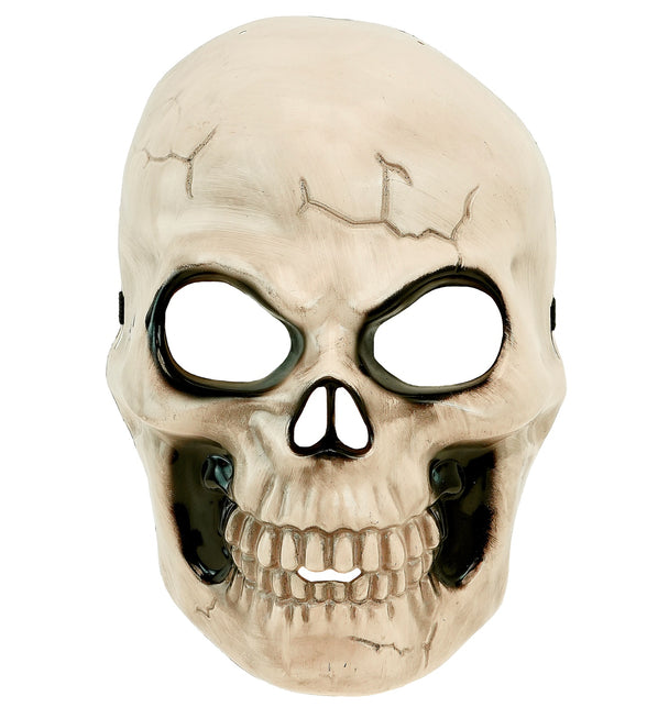 Schedel masker kunststof botkleurig, gezichtsmasker met donkere oogkassen en grijnzend gebit
