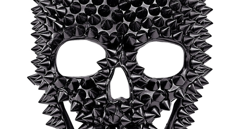 Schedelmasker zwart, volledig bezet met spitse nagels, met open ogen en neus
