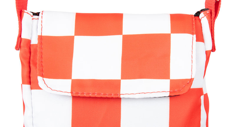 Schoudertasje Brabant rood wit geblokt met flap en rode verstelbare schouderband voor carnaval