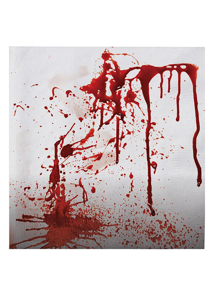 Servetten met nep bloedspetters, wit papier met rode druipsporen en spatten voor Halloween