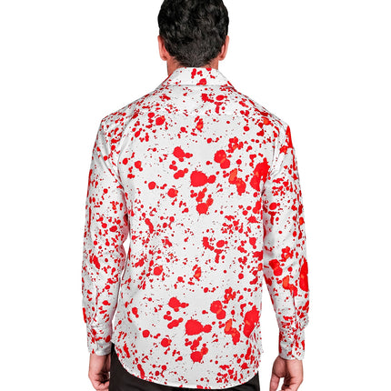 Shirt bloedspetters Erik achterkant met grote rode bloedvlekken op de rug