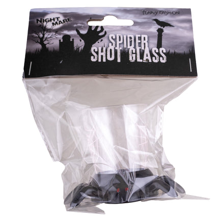 Shotglaasje spin Halloween in de verpakking van Funny Fashion met kerkhofprint op de kaart