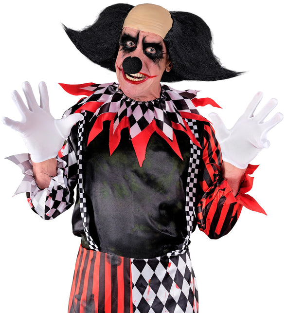 Sinister clown hoofdbedekking Lynn gedragen bij horrorclownkostuum met ruitjeskraag