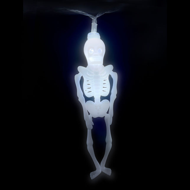 Skelet lichtsnoer met wit oplichtend skeletje van PVC, halloweenversiering