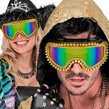 Ski-bril 80's goud Anouk gedragen door dame en heer bij een jaren 80-feest