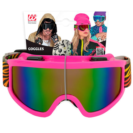 Ski-bril 80's roze regenboog tijgerprint Anouk in verpakking van Widmann
