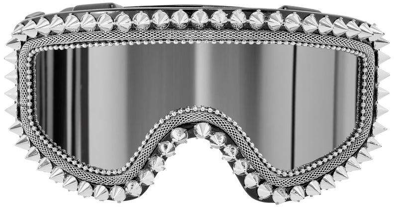 Ski-bril 80's zilver strass-nagels Maud met zilveren spijkerrand en spiegelglazen