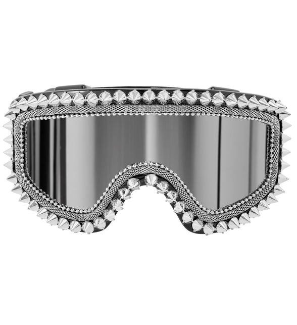 Ski-bril 80's zilver strass-nagels Maud met zilveren spijkerrand en spiegelglazen