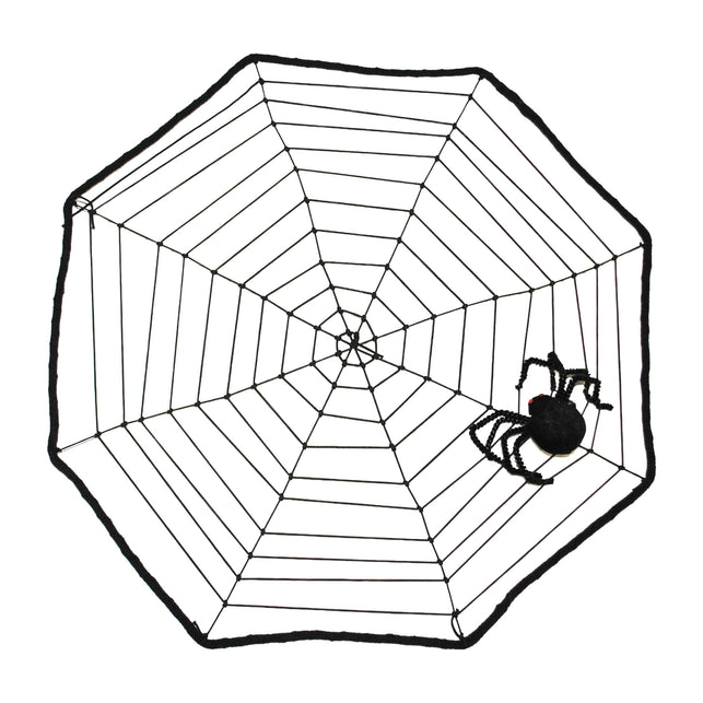 Spinnenweb met zwarte spin, zwart web van 40 cm met harige spin, Halloween decoratie