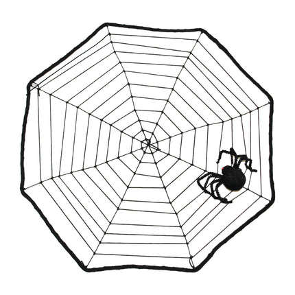 Spinnenweb met zwarte spin, zwart web van 40 cm met harige spin, Halloween decoratie