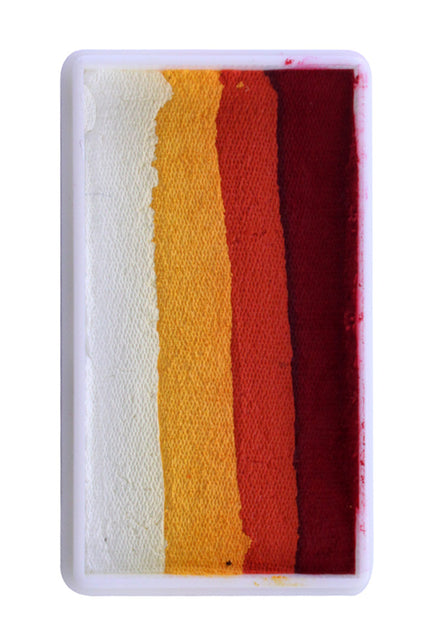 Splitcake schmink 28 gram met verticale banen wit, geel, oranje en donkerrood voor vlameffecten met Halloween