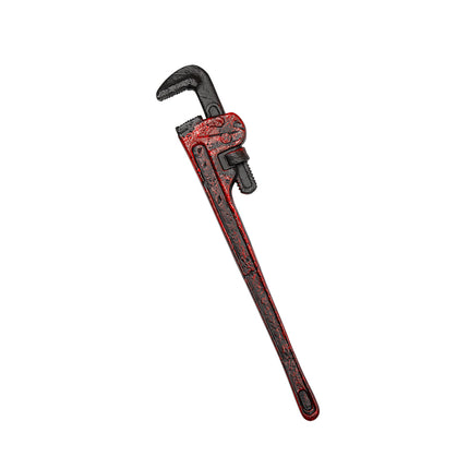 Stoere nep pijpsleutel in zwart met rode bloedspatten over de steel, horroraccessoire voor Halloween