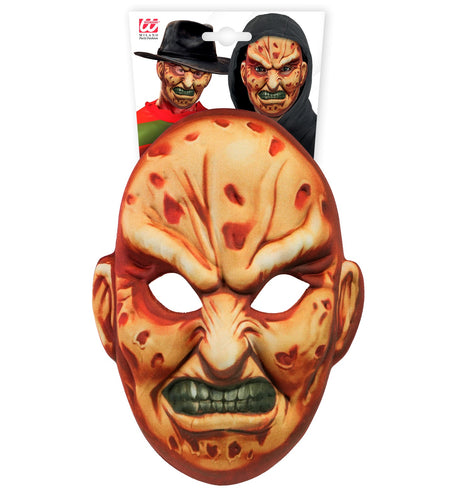 Stoffen Freddy masker voor heren in verpakking met Halloween-horrorprint