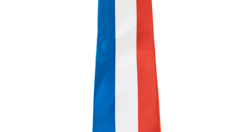 Stropdas Franse vlag met verticale banen in blauw, wit en rood en voorgeknoopte knoop