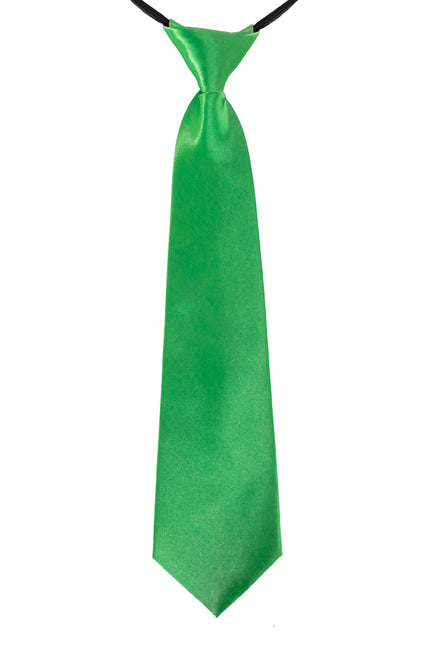 Stropdas groen met glanzende voorzijde, voorgeknoopte knoop en zwart nekbandje voor een themafeest
