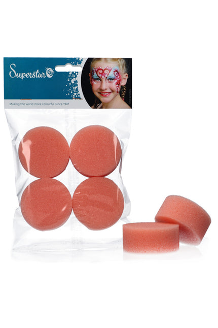 Superstar schminksponsjes rond roze, verpakking met 4 stuks voor grimeren bij carnaval