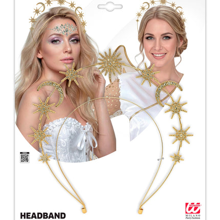 Tiara mystiek voor dames in verpakking, gouden halo-haarband met sterrenmotief