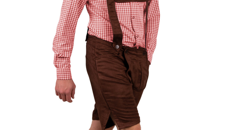 Tiroler blouse rood/wit met klein blokjesruit en lange mouwen, gedragen op Oktoberfest