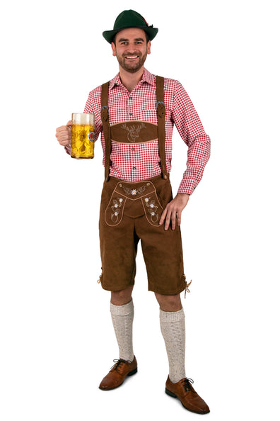 Tiroler broek kort in suède-look met steekzakken en ritssluiting aan de voorkant