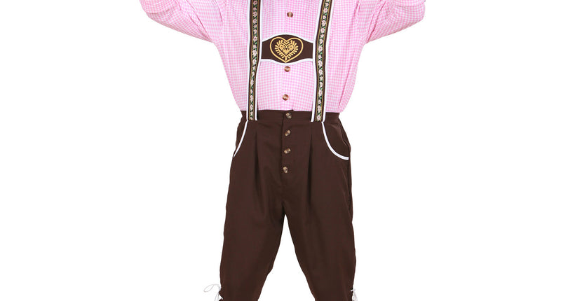 Tiroler oktoberfest kleding Mario met roze-wit geruite blouse en bruine kniebroek voor heren op Oktoberfest