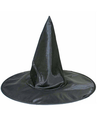Tovenaarshoed volwassen Harrie, zwarte punthoed met spitse bol en brede rand voor Halloween