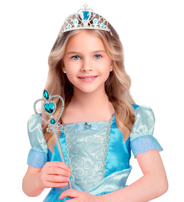 Toverstaf sneeuw prinsessen vastgehouden door meisje, hartvorm met turquoise steen